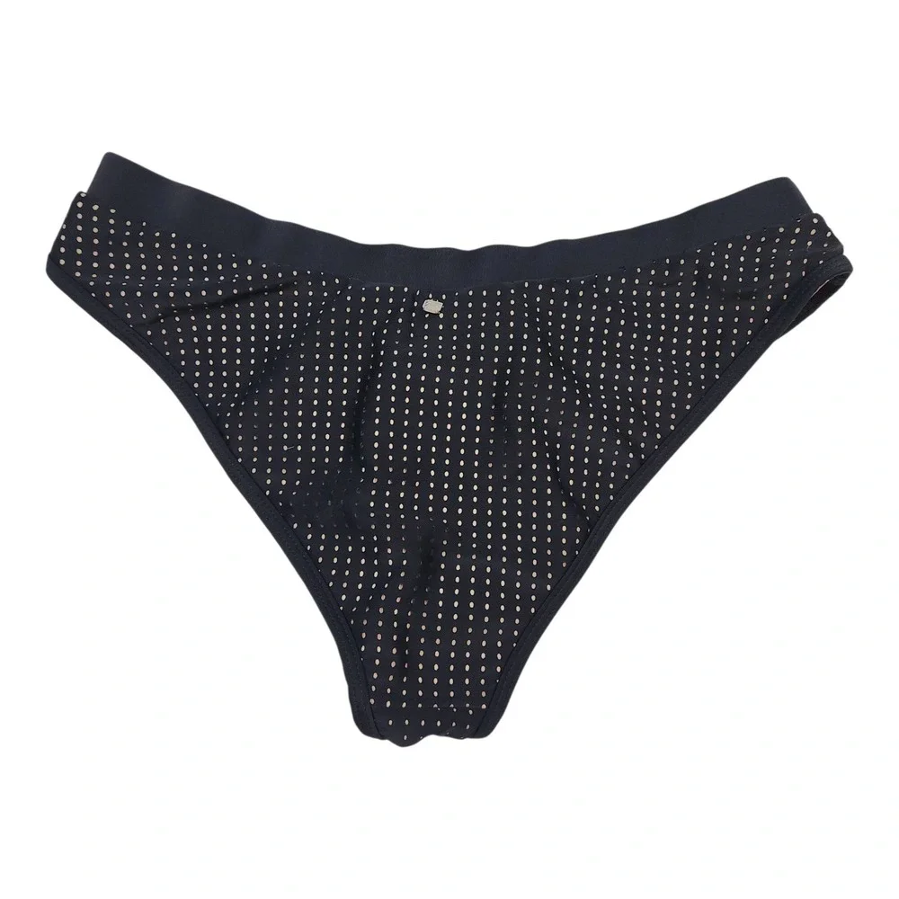 NWT Fabletics Valentina Cheeky Bikini Bottom M Black Nude Perforated Mesh‎